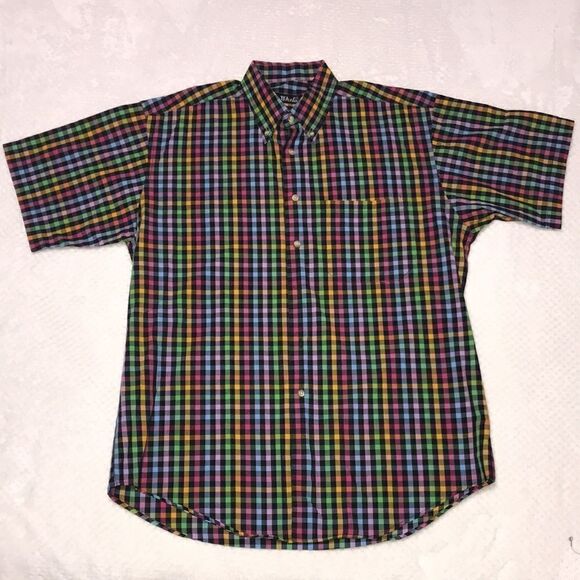 D’Avila Multicolored Plaid Button Up Shirt Short Sleeve Size Medium Like New - Picture 1 of 9